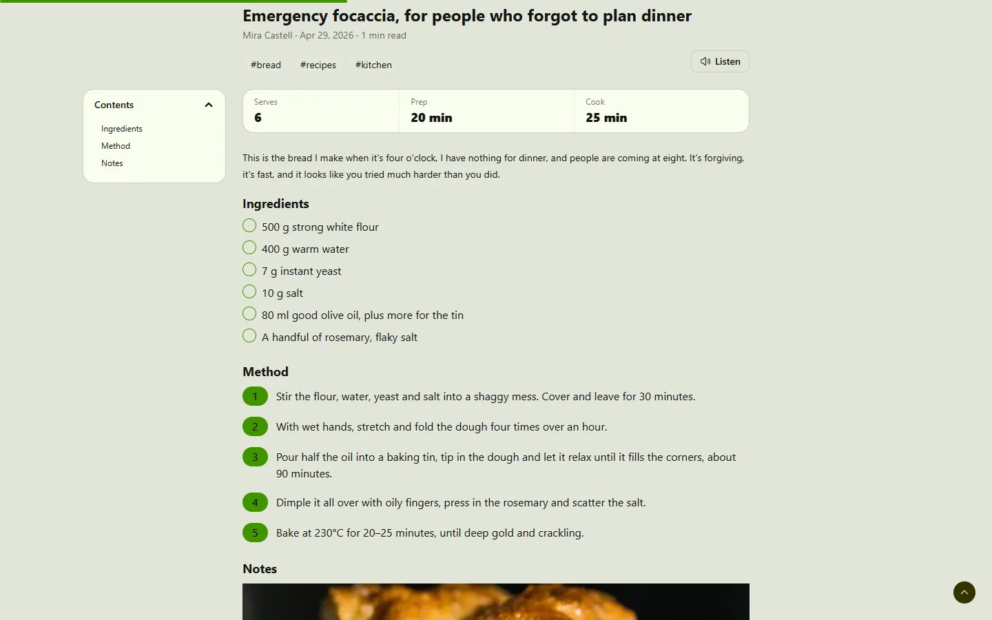 A recipe page